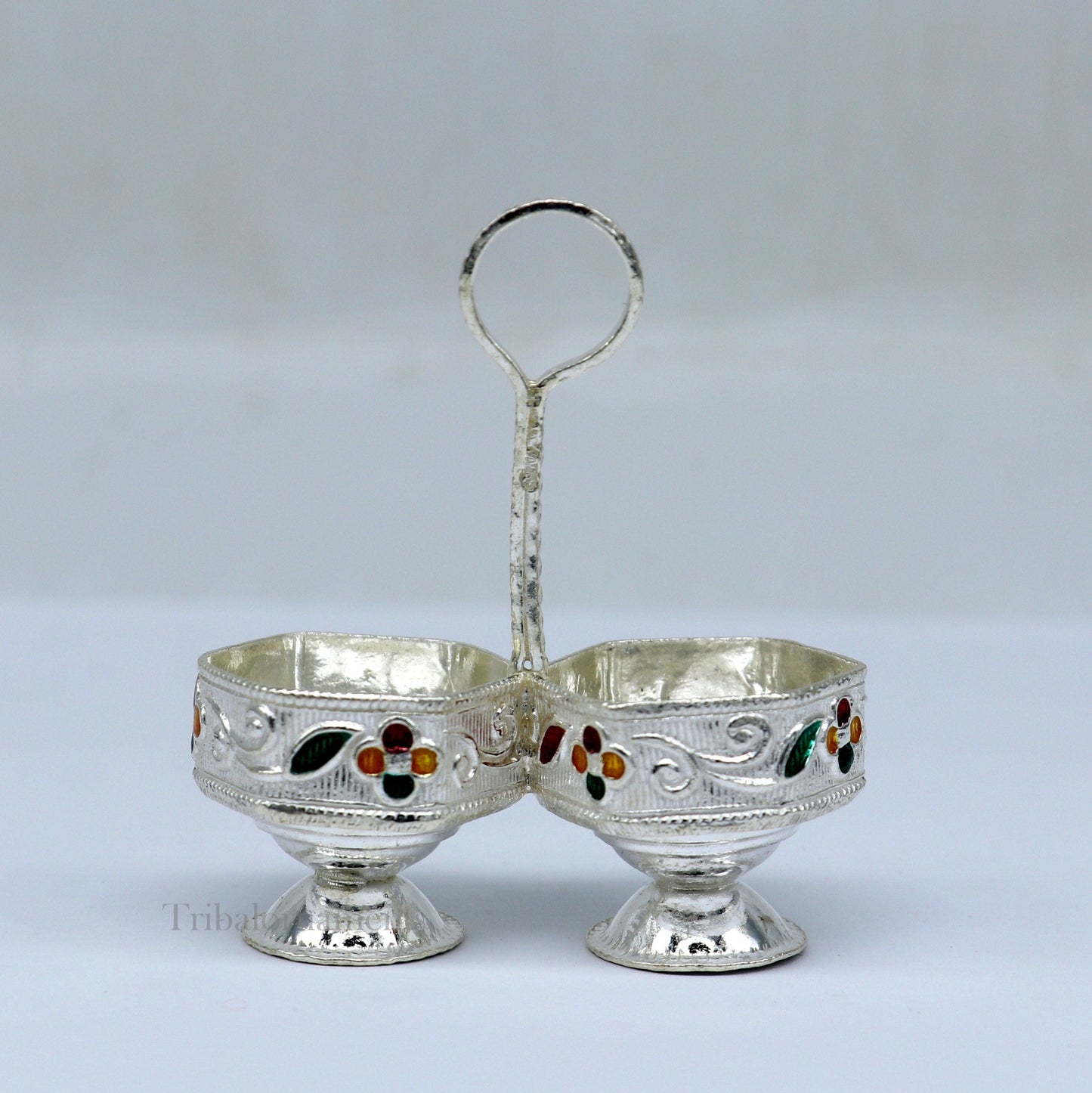 Pure 925 sterling silver handmade customized work puja utensils, silver tilak bowl, kesar chaindan kumkum patra/ bowl, silver article su554 - TRIBAL ORNAMENTS