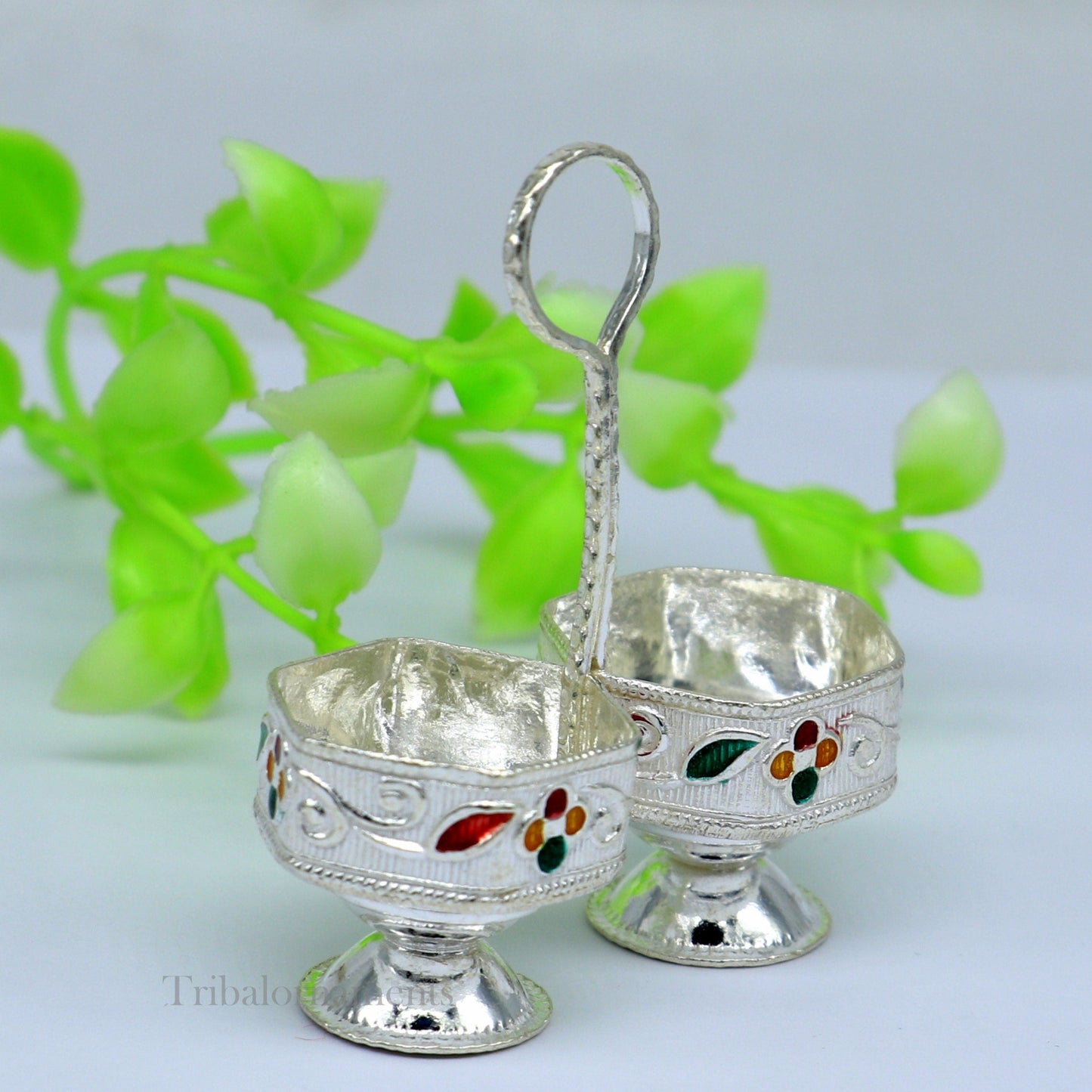 Pure 925 sterling silver handmade customized work puja utensils, silver tilak bowl, kesar chaindan kumkum patra/ bowl, silver article su554 - TRIBAL ORNAMENTS