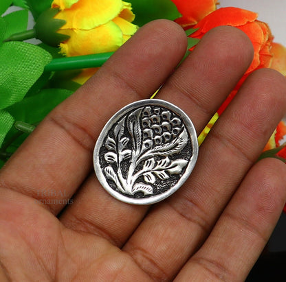 Sterling silver handmade flower-shaped adjustable ring band with tribal chitai work, unisex stylish ethnic jewelry by TRIBAL ORNAMENTS