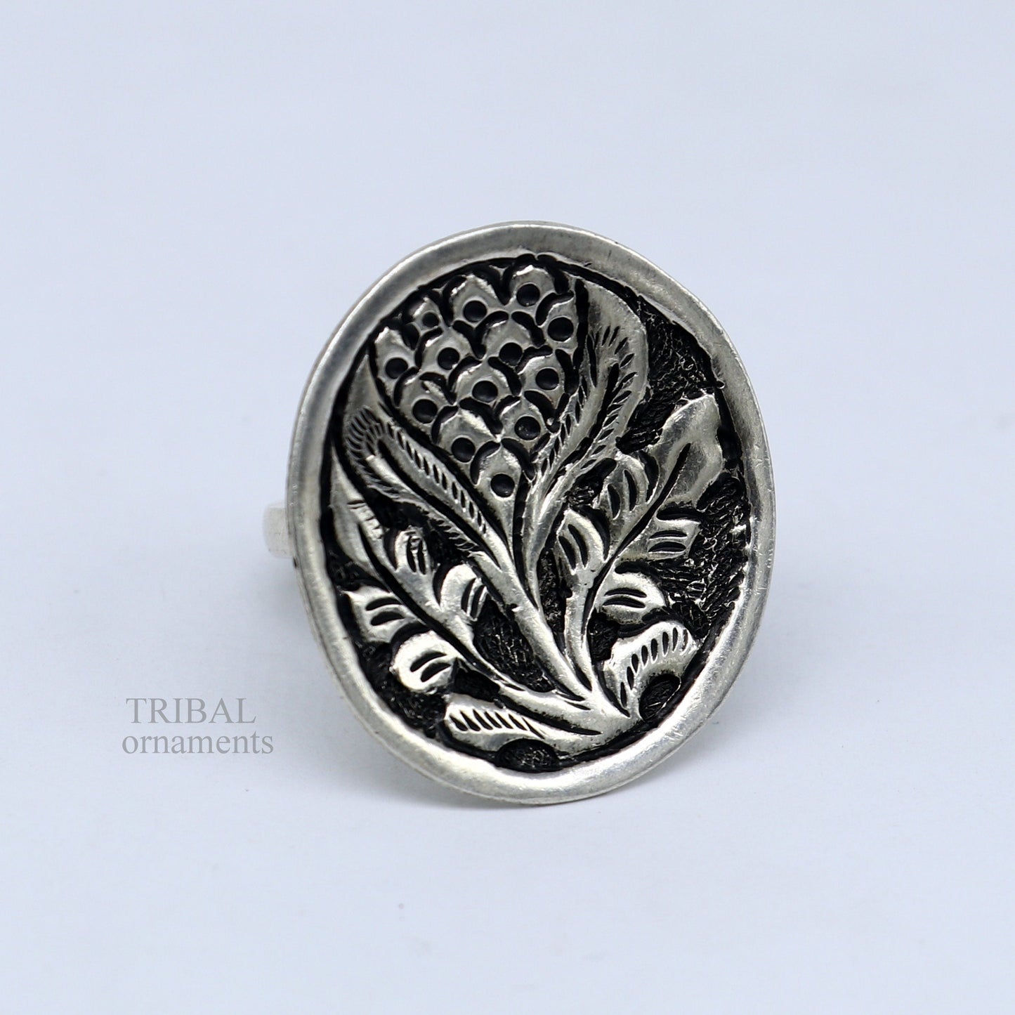 Pure 925 sterling silver handmade gorgeous flower shape adjustable ring band, unisex stylish gifting chitai work tribal ethnic jewelry sr303 - TRIBAL ORNAMENTS