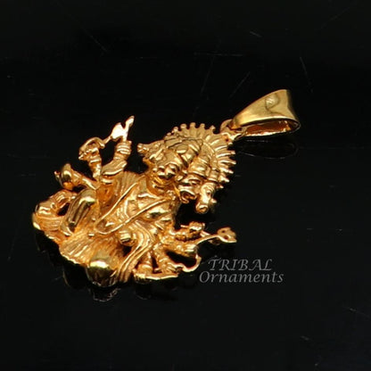 925 sterling silver Lord Panchmukhi Hanuman pendant with gold polish, unisex Hindu jewelry, handmade tribal ornament design.
