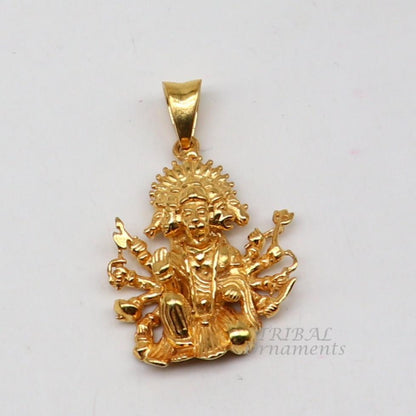 Sterling silver Lord Panchmukhi Hanuman pendant with gold polishing, unisex Hindu jewelry, handmade by TRIBAL ORNAMENTS.
