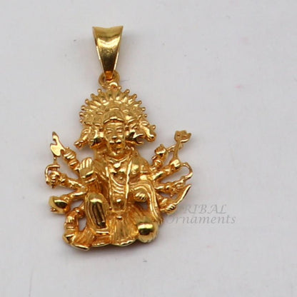 925 sterling silver Lord Panchmukhi Hanuman pendant, gold polished, unisex Hindu jewelry, handmade design by TRIBAL ORNAMENTS