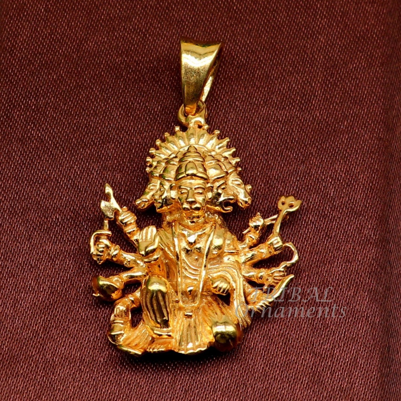 Pure 925 sterling silver handmade Hindu god Lord Panchmukhi Hanuman Gold polished pendant, amazing designer pendant unisex jewelry nsp543 - TRIBAL ORNAMENTS