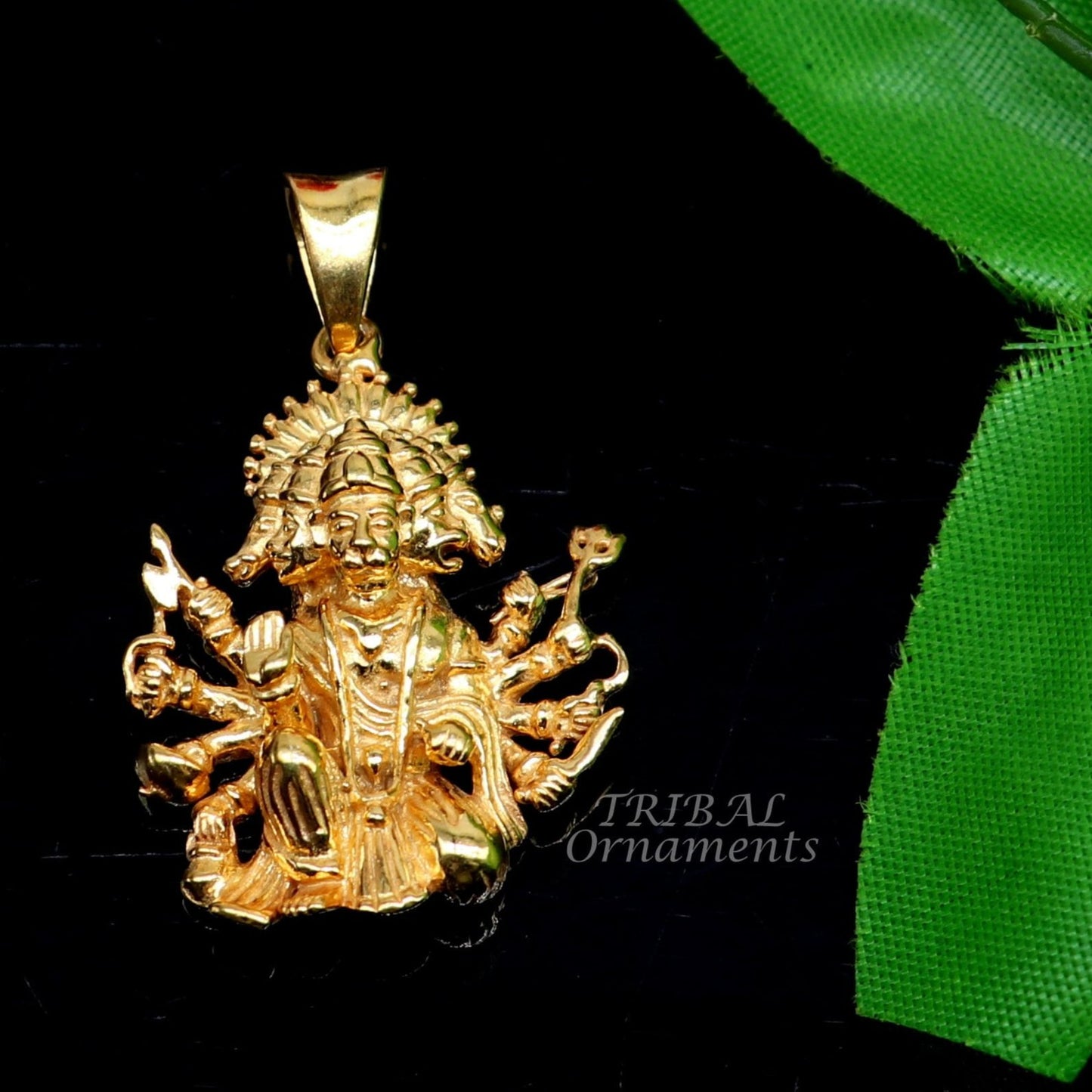 Pure 925 sterling silver handmade Hindu god Lord Panchmukhi Hanuman Gold polished pendant, amazing designer pendant unisex jewelry nsp543 - TRIBAL ORNAMENTS