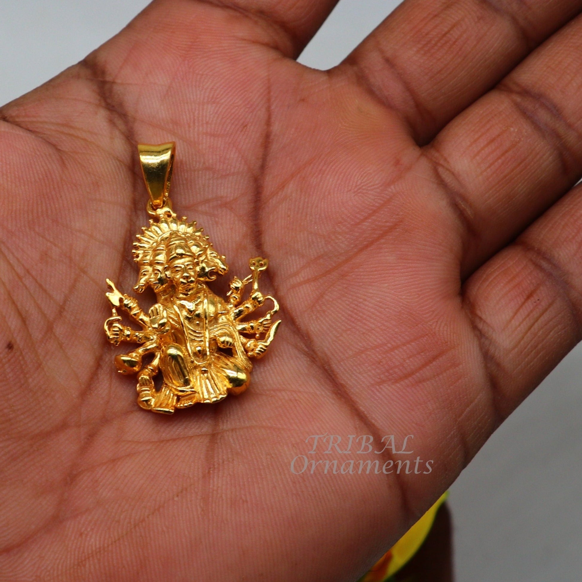 Pure 925 sterling silver handmade Hindu god Lord Panchmukhi Hanuman Gold polished pendant, amazing designer pendant unisex jewelry nsp543 - TRIBAL ORNAMENTS