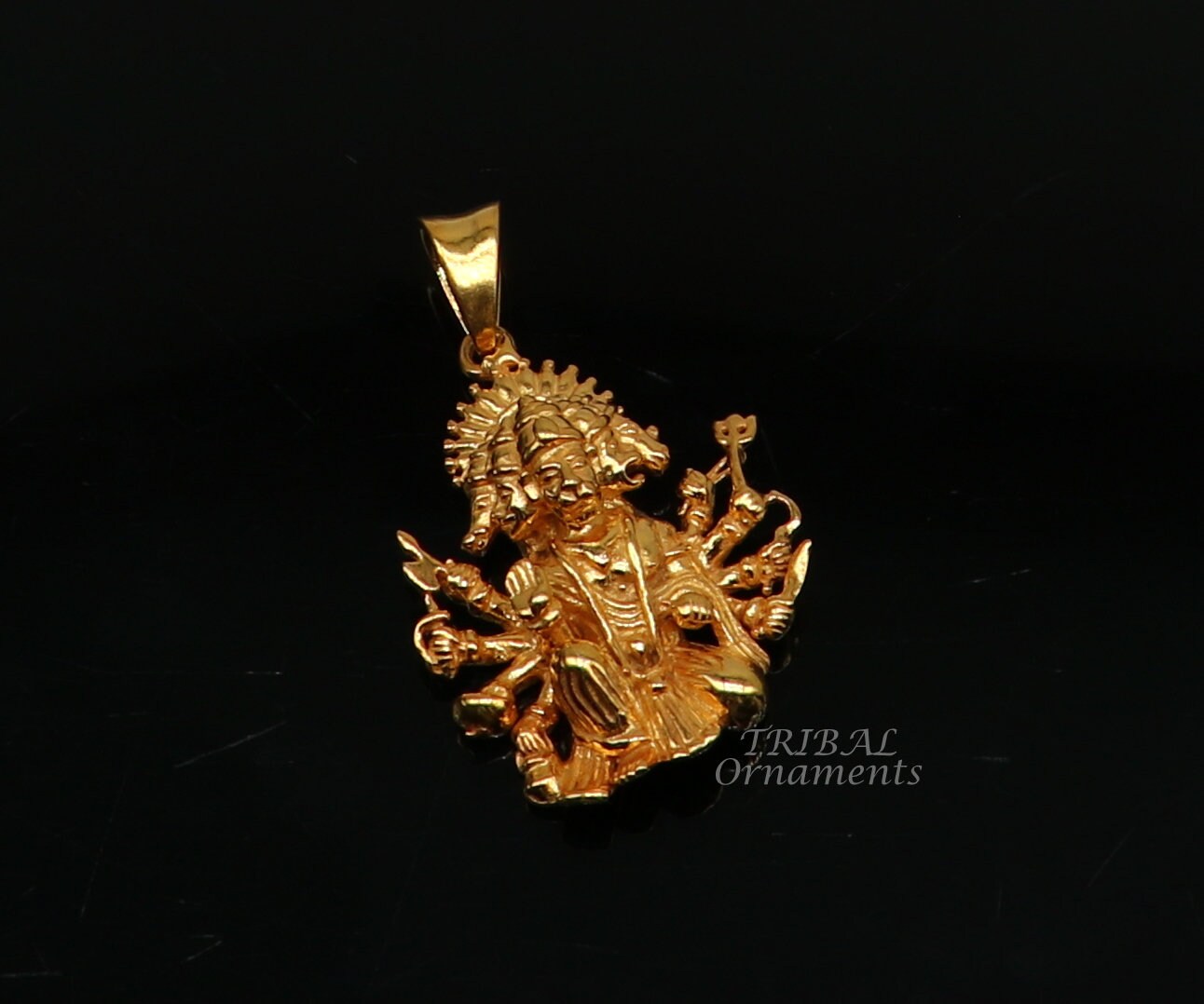 Pure 925 sterling silver handmade Hindu god Lord Panchmukhi Hanuman Gold polished pendant, amazing designer pendant unisex jewelry nsp543 - TRIBAL ORNAMENTS