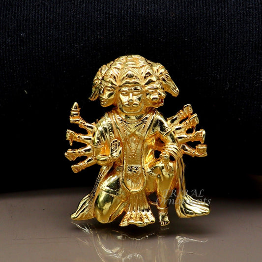 Pure 925 sterling silver handmade Hindu god Lord Panchmukhi Hanuman Gold polished pendant, amazing designer pendant unisex jewelry nsp542 - TRIBAL ORNAMENTS