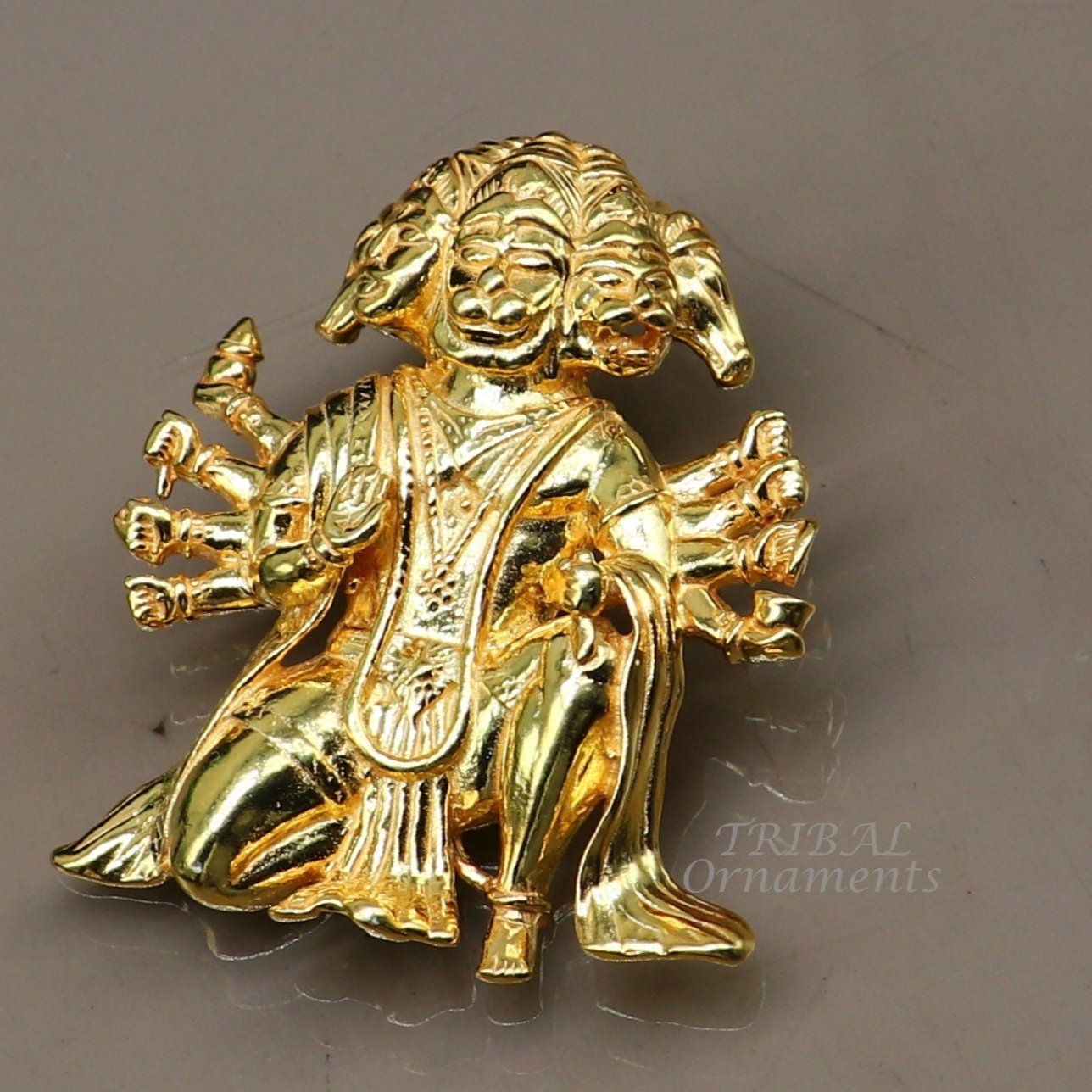 Pure 925 sterling silver handmade Hindu god Lord Panchmukhi Hanuman Gold polished pendant, amazing designer pendant unisex jewelry nsp542 - TRIBAL ORNAMENTS