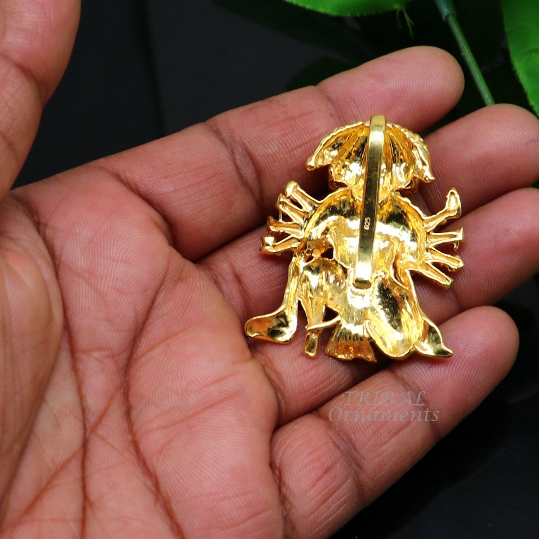 Pure 925 sterling silver handmade Hindu god Lord Panchmukhi Hanuman Gold polished pendant, amazing designer pendant unisex jewelry nsp542 - TRIBAL ORNAMENTS