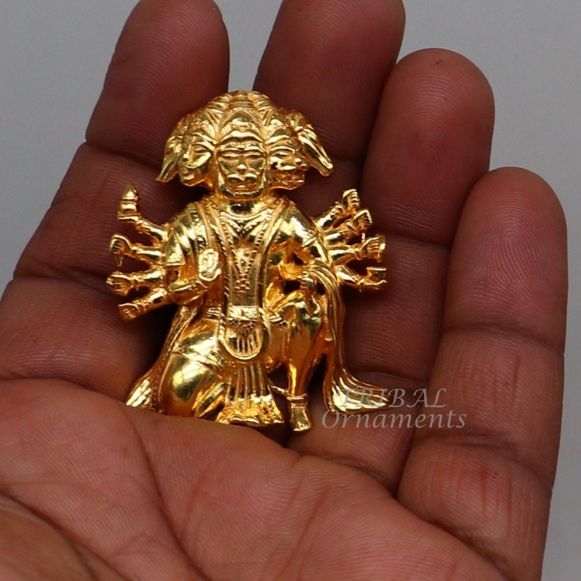 Pure 925 sterling silver handmade Hindu god Lord Panchmukhi Hanuman Gold polished pendant, amazing designer pendant unisex jewelry nsp542 - TRIBAL ORNAMENTS