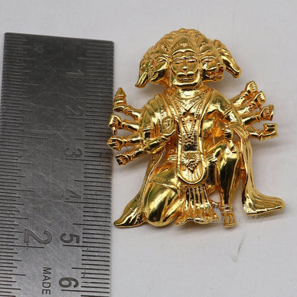 925 sterling silver Panchmukhi Hanuman ji pendant with gold polish, handmade Hindu god jewelry by TRIBAL ORNAMENTS