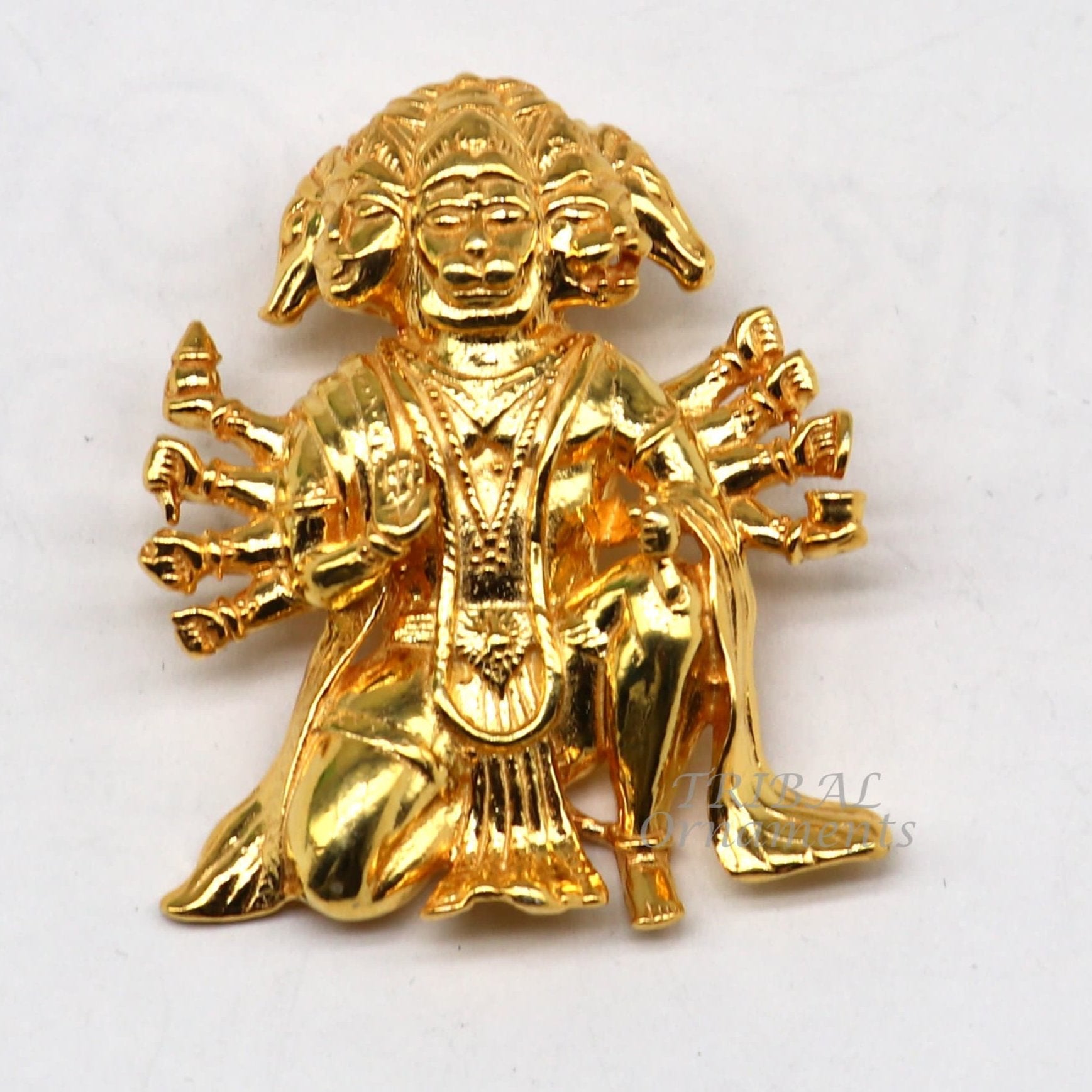 Pure 925 sterling silver handmade Hindu god Lord Panchmukhi Hanuman Gold polished pendant, amazing designer pendant unisex jewelry nsp542 - TRIBAL ORNAMENTS
