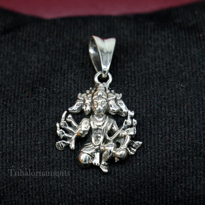 Sterling silver Panchmukhi Hanuman pendant by Tribal Ornaments, handmade Hindu god jewelry, unisex gift accessory.