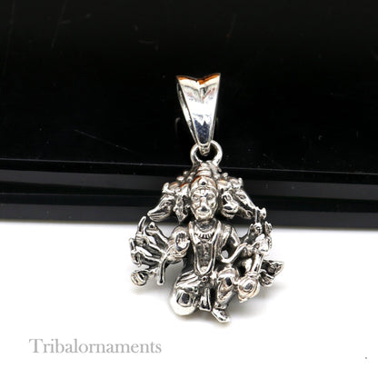 Sterling silver Panchmukhi Hanuman pendant, handmade Hindu god jewelry, unisex design, perfect for gifting.