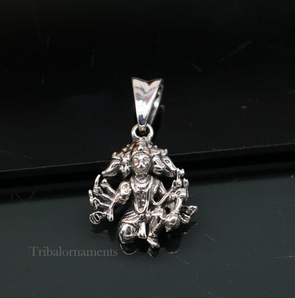 Sterling silver Panchmukhi Hanuman pendant by TRIBAL ORNAMENTS, handmade Hindu god jewelry, unisex gift pendant with detailed design.