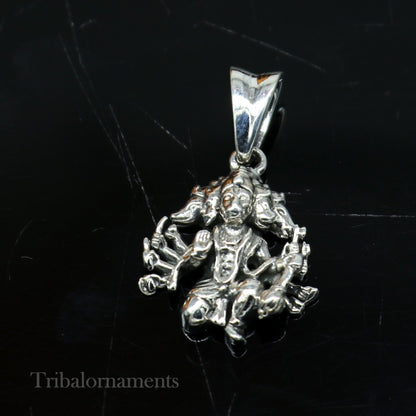 Sterling silver Panchmukhi Hanuman pendant by TRIBAL ORNAMENTS, unisex Hindu god jewelry, handmade designer religious pendant.