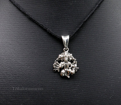 Sterling silver Panchmukhi Hanuman pendant by TRIBAL ORNAMENTS, handmade Hindu god jewelry, unisex design, perfect for gifting.