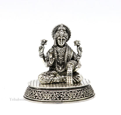 Pure 925 Sterling silver handmade  Hindu Goddess Laxmi statue, puja article figurine, home décor Diwali puja articles gifting art220 - TRIBAL ORNAMENTS