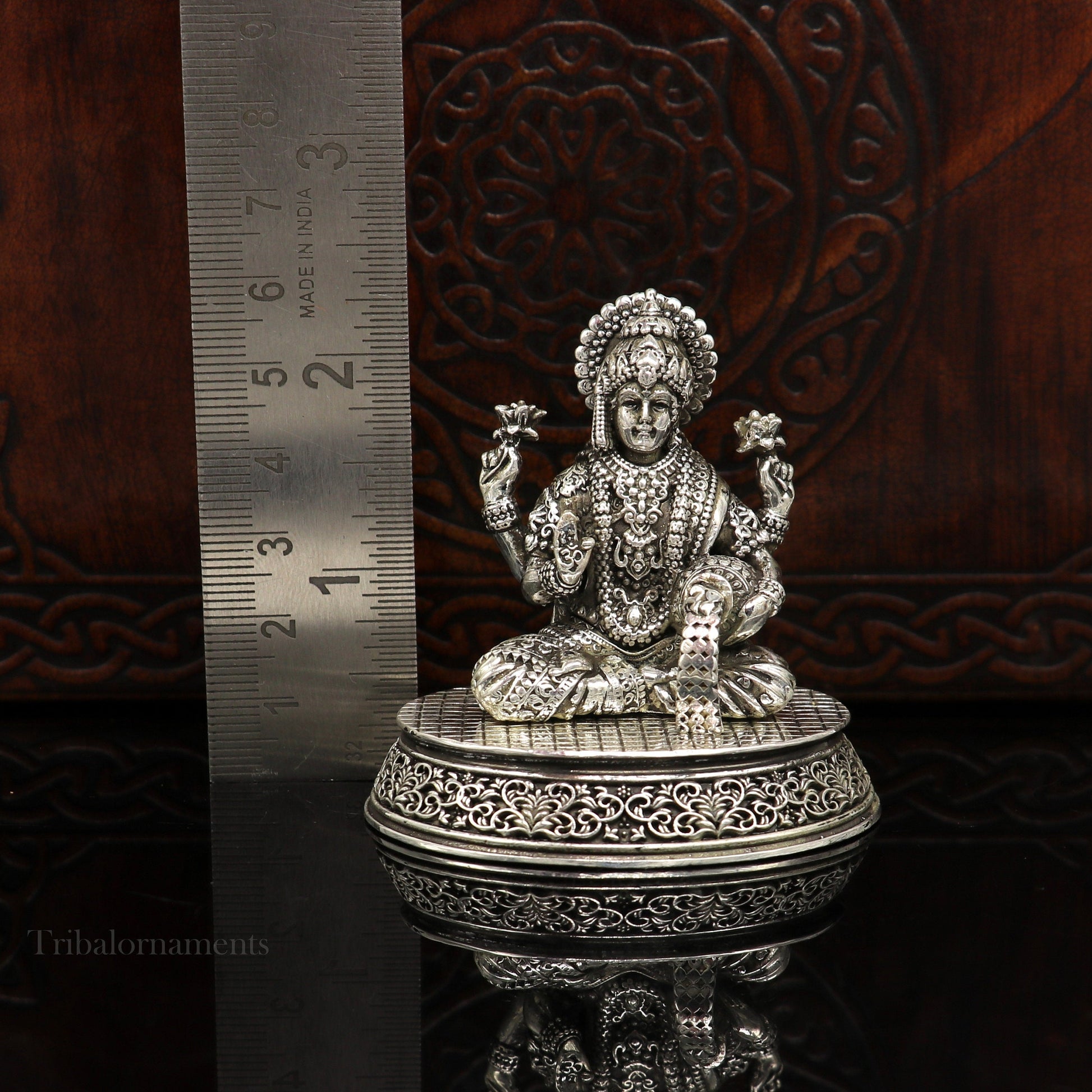 Pure 925 Sterling silver handmade  Hindu Goddess Laxmi statue, puja article figurine, home décor Diwali puja articles gifting art220 - TRIBAL ORNAMENTS