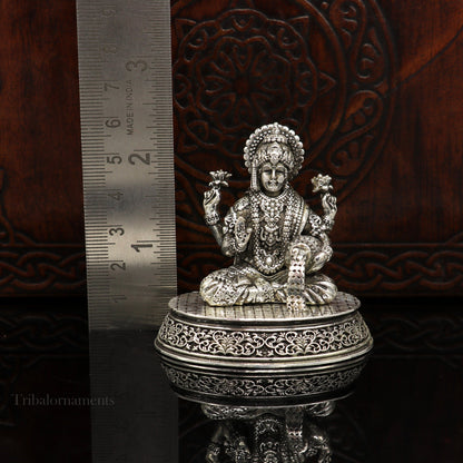 Pure 925 Sterling silver handmade  Hindu Goddess Laxmi statue, puja article figurine, home décor Diwali puja articles gifting art220 - TRIBAL ORNAMENTS
