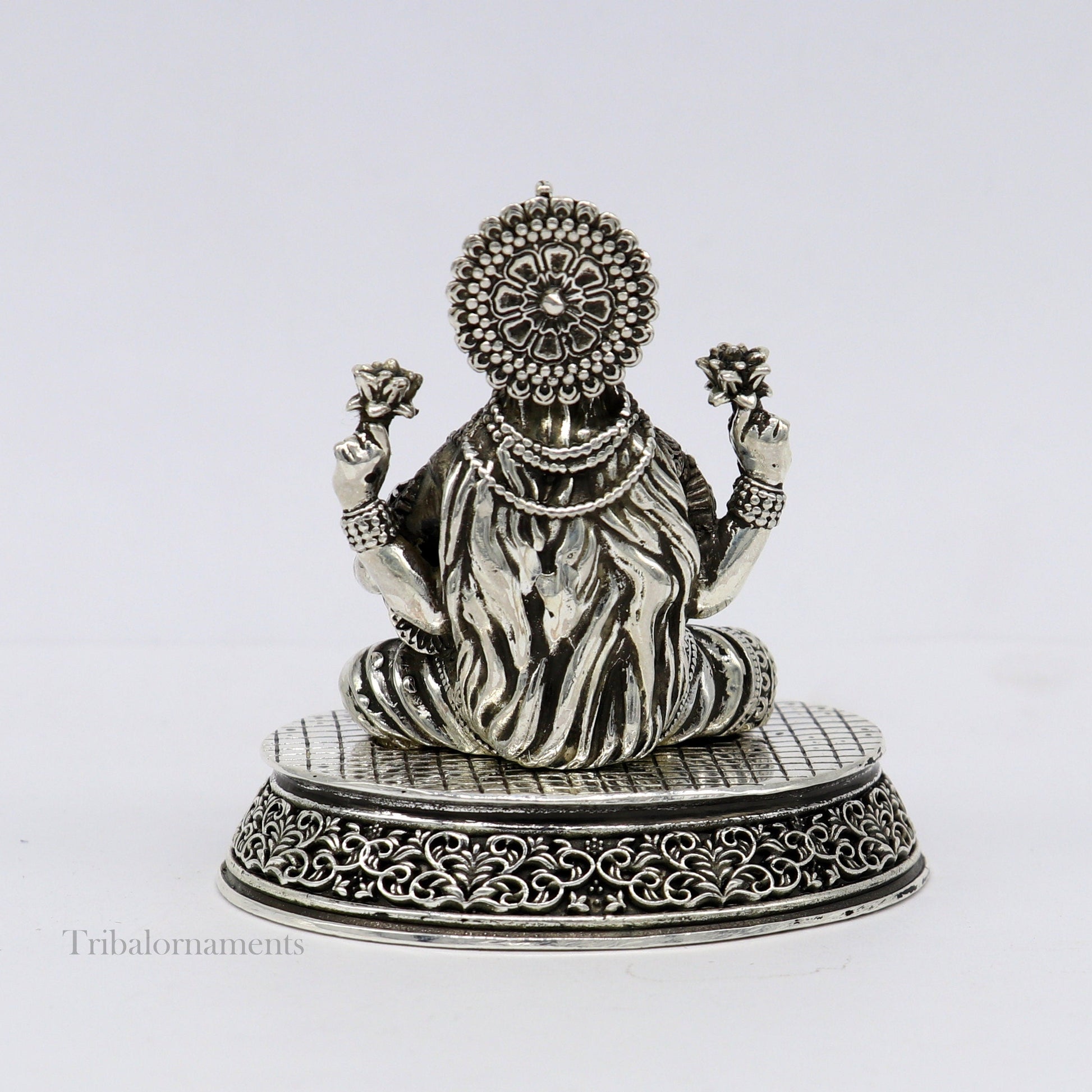 Pure 925 Sterling silver handmade  Hindu Goddess Laxmi statue, puja article figurine, home décor Diwali puja articles gifting art220 - TRIBAL ORNAMENTS