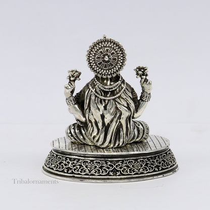 Pure 925 Sterling silver handmade  Hindu Goddess Laxmi statue, puja article figurine, home décor Diwali puja articles gifting art220 - TRIBAL ORNAMENTS