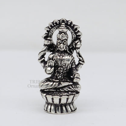 Pure 925 Sterling silver handmade  Hindu Goddess Laxmi statue, puja article figurine, home décor Diwali puja articles gifting art509 - TRIBAL ORNAMENTS