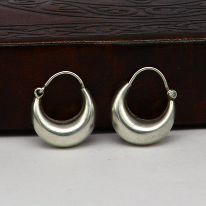 Sterling silver handmade hoop kundal earrings by TRIBAL ORNAMENTS, featuring tribal vintage design and hook-style ear wires.