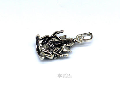 Sterling silver Lord Ganesha pendant by TRIBAL ORNAMENTS, unisex handmade jewelry with detailed tribal design and personalized style.