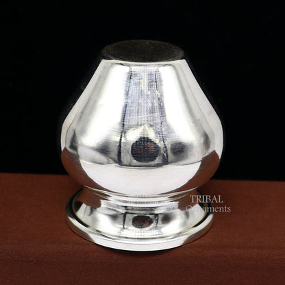 Pure 925 sterling silver handmade small Kalash pot, traditional water or milk puja vessel, crafted by Tribal Ornaments.