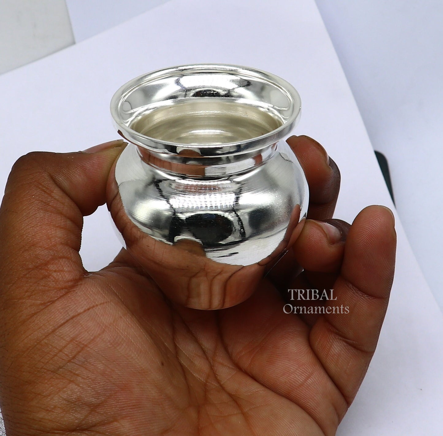 Pure 925 sterling silver handmade plain small Kalash or pot, unique special silver puja article, water or milk kalash pot india su1020 - TRIBAL ORNAMENTS