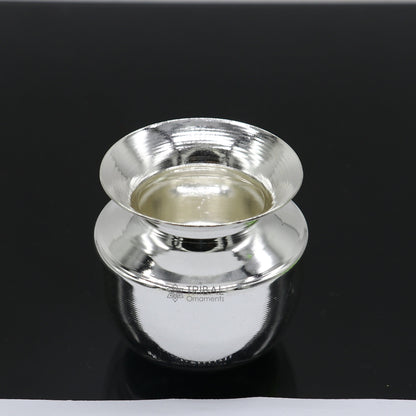Handmade pure 925 sterling silver small Kalash pot for puja, featuring a plain design, ideal for water or milk offerings in India.