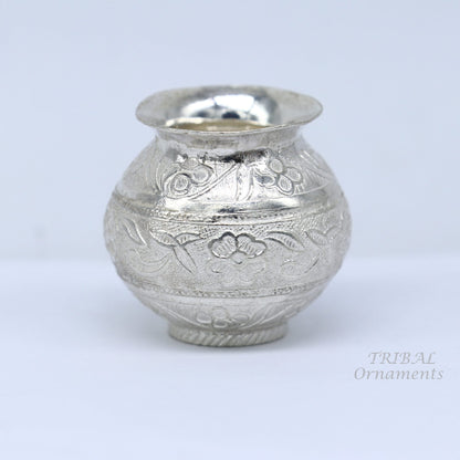 Pure 925 sterling silver handmade plain small Kalash or pot, unique special silver puja article, water or milk kalash pot india su825 - TRIBAL ORNAMENTS
