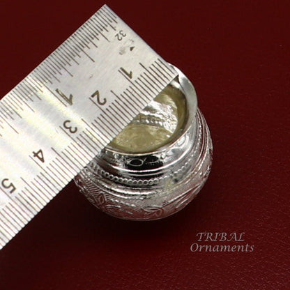 Pure 925 sterling silver handmade small Kalash pot for puja, traditional water or milk vessel, Indian silver prayer article.