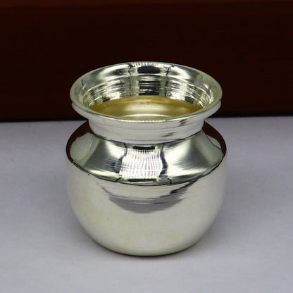Pure 925 sterling silver handmade plain small Kalash or pot, unique special silver puja article, water or milk kalash pot india sv201 - TRIBAL ORNAMENTS