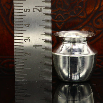 Small 925 sterling silver Kalash or pot for puja, handmade, plain design, traditional water or milk vessel from India by TRIBAL ORNAMENTS.