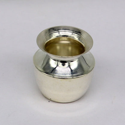 Small 925 sterling silver Kalash or pot, handmade silver puja article for water or milk, from Tribal Ornaments India.