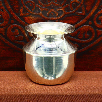 Small 925 sterling silver Kalash pot, handmade and plain, traditional water or milk puja article from India by Tribal Ornaments.