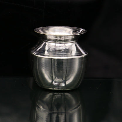 Small 925 sterling silver plain Kalash or pot, traditional silver puja article for water or milk, handmade in India by Tribal Ornaments