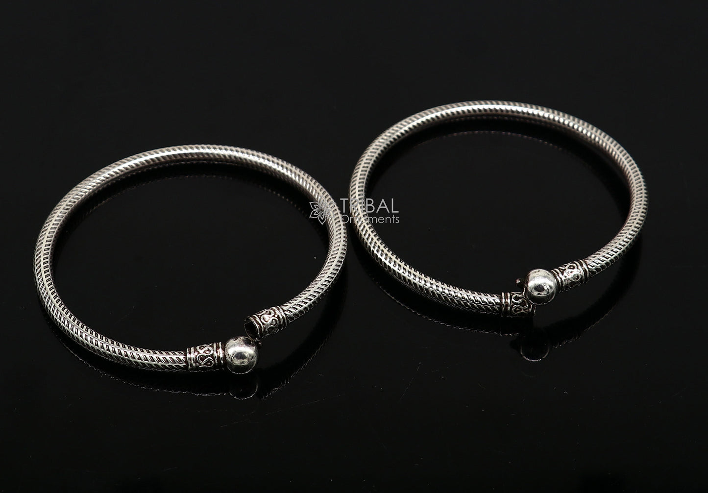 Vintage 925 sterling silver ball style bangle bracelet by Tribal Ornaments, showcasing ethnic design for men or girls.