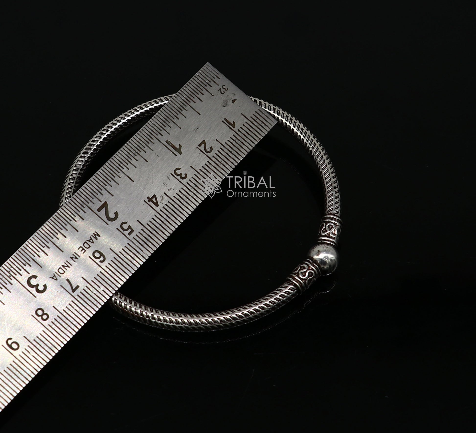 Vintage 925 sterling silver ball style bangle bracelet, tribal-inspired design, ideal for men or girls, ethnic jewelry by TRIBAL ORNAMENTS.