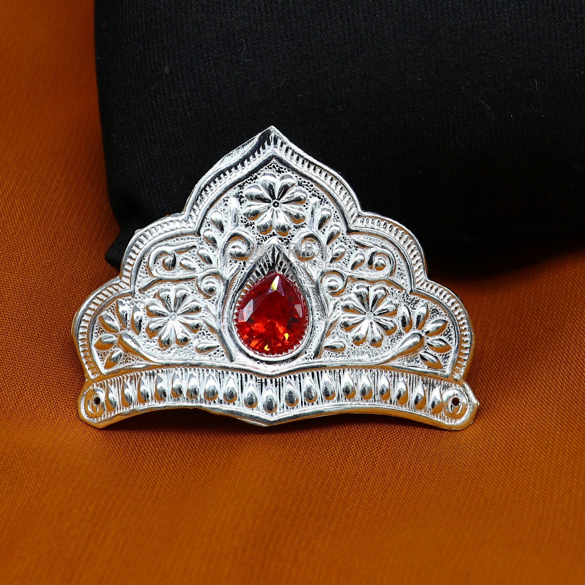 Pure 925 sterling silver vintage antique design mukut (crown), amazing handmade enamel design silver god crown home temple god hat su01031 - TRIBAL ORNAMENTS