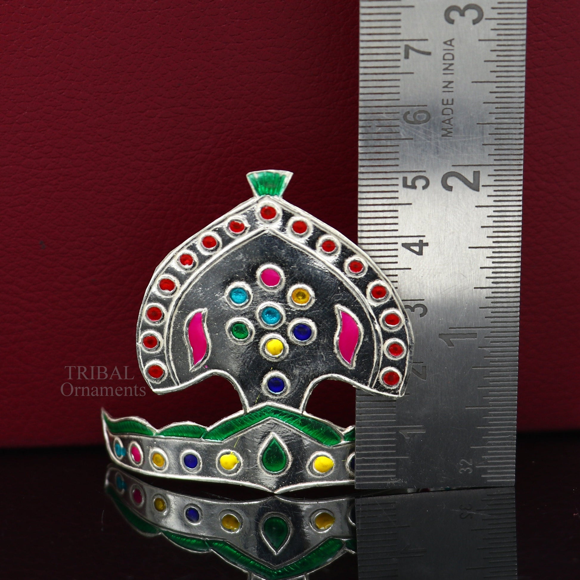 Pure 925 sterling silver vintage antique design mukut (crown), amazing handmade enamel design silver god crown home temple god hat su695 - TRIBAL ORNAMENTS