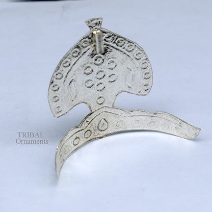 Pure 925 sterling silver vintage antique design mukut (crown), amazing handmade enamel design silver god crown home temple god hat su695 - TRIBAL ORNAMENTS