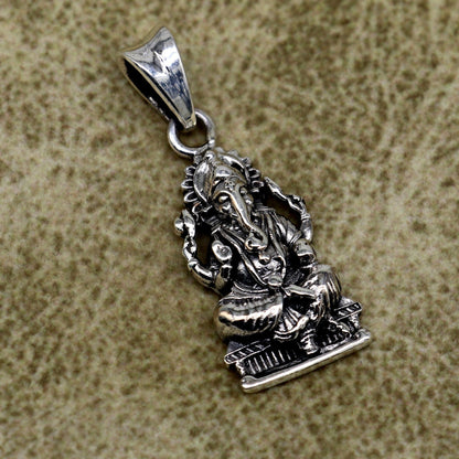 Sterling silver Ganesha pendant featuring intricate goddess design, perfect for jewelry gifting and stylish Hindu-inspired accessories.