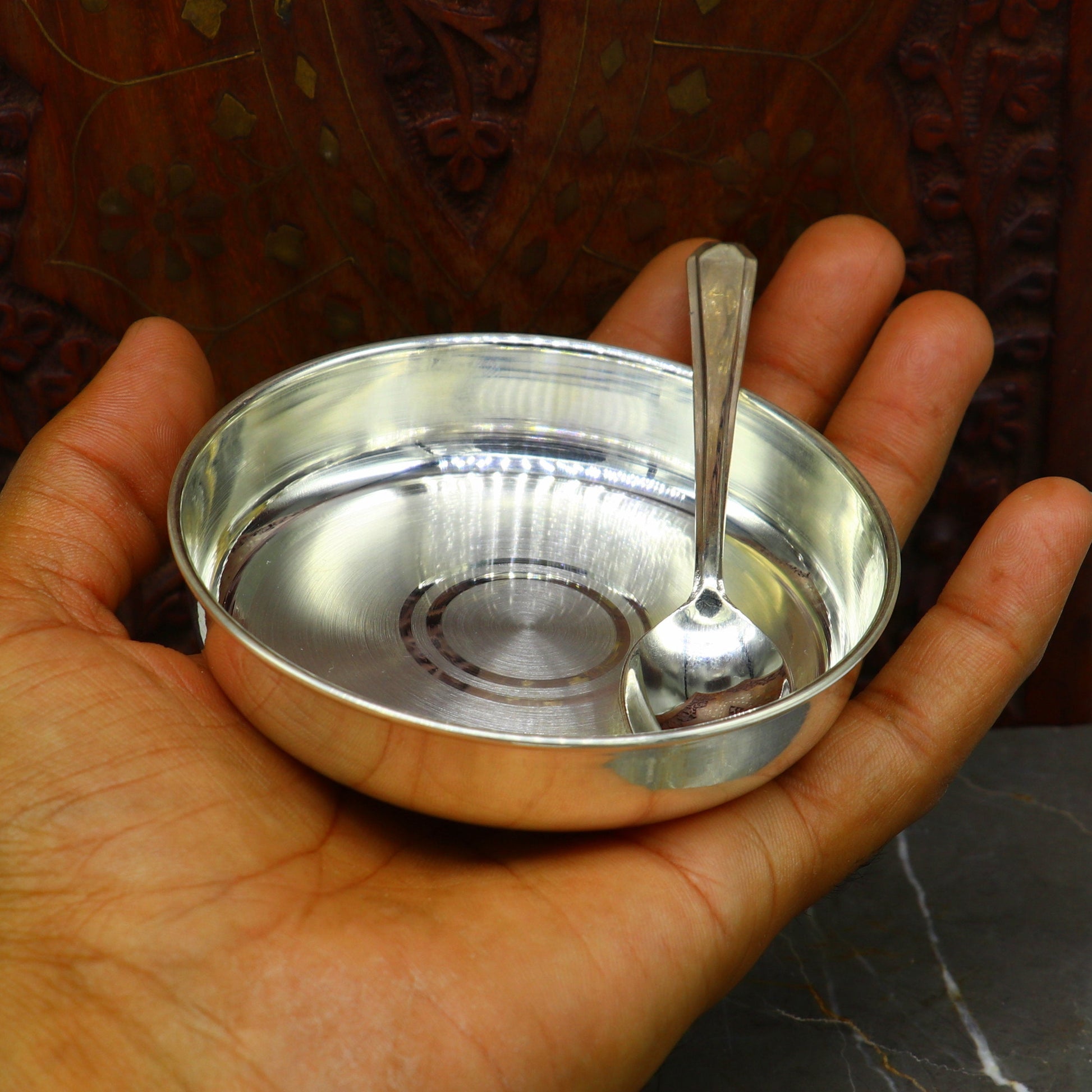 Pure 999 fine silver handmade plate or tray, best baby gifting food serving plate, silver utensils, silver vessel, silver article sv153 - TRIBAL ORNAMENTS