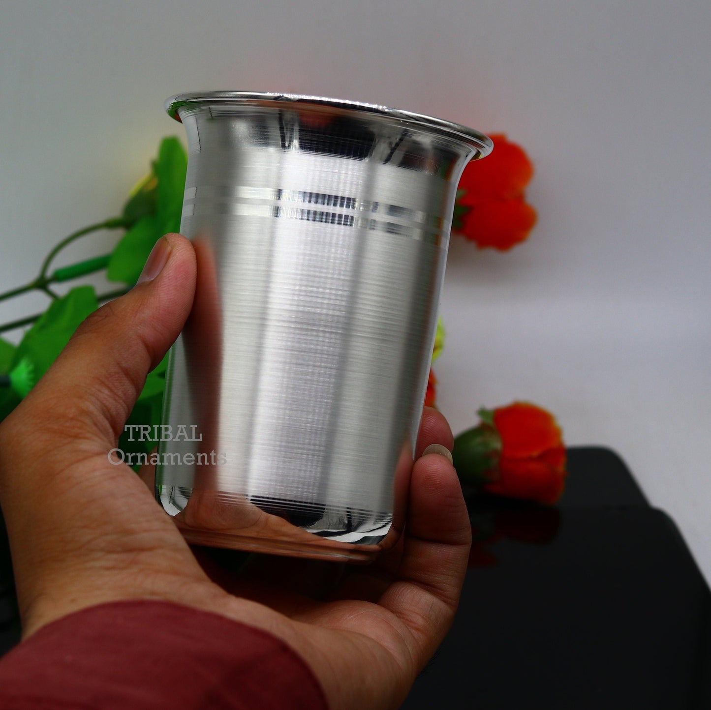 Pure 999 fine silver handmade utensils,300ml water/milk Glass tumbler, silver flask, baby kids serving food stay healthy water glass sv263 - TRIBAL ORNAMENTS