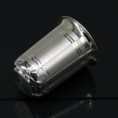 Pure 999 fine silver water and milk glass tumbler, silver flask, and kid's silver utensils from TRIBAL ORNAMENTS.