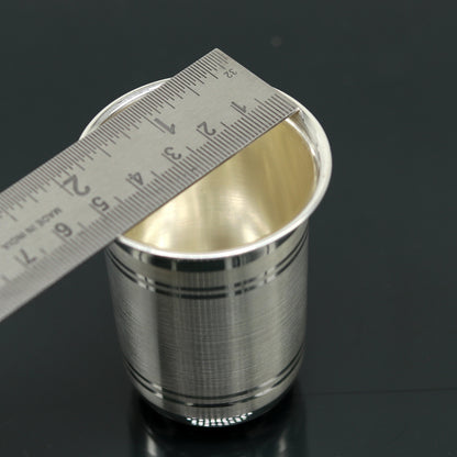 Pure 999 fine silver glass tumbler and silver flask by TRIBAL ORNAMENTS, handmade baby and kids silver utensils for health.